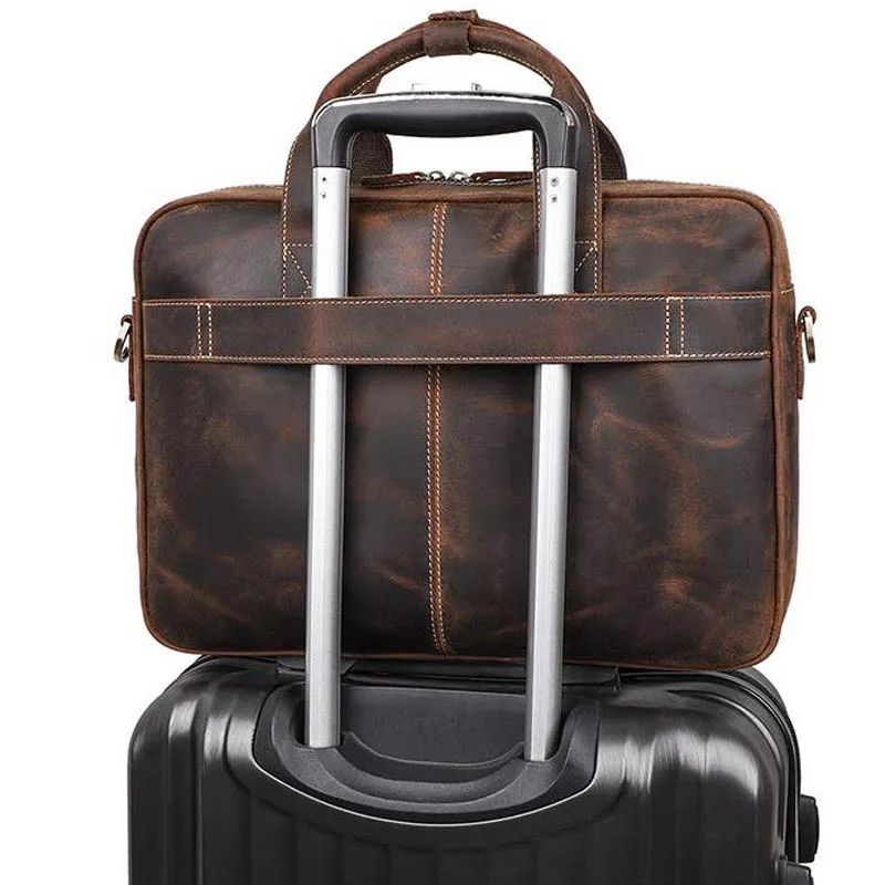 

Luxury Italian Cowhide Leather Briefcase Men Business Handbag Shoulder Travel Laptop Bag 15.6" Large Capacity YKK Metal Zippers