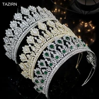 luxury cz tiaras tall crowns wedding accessories women zircon hair jewelry queen party headdress birthday gifts for women