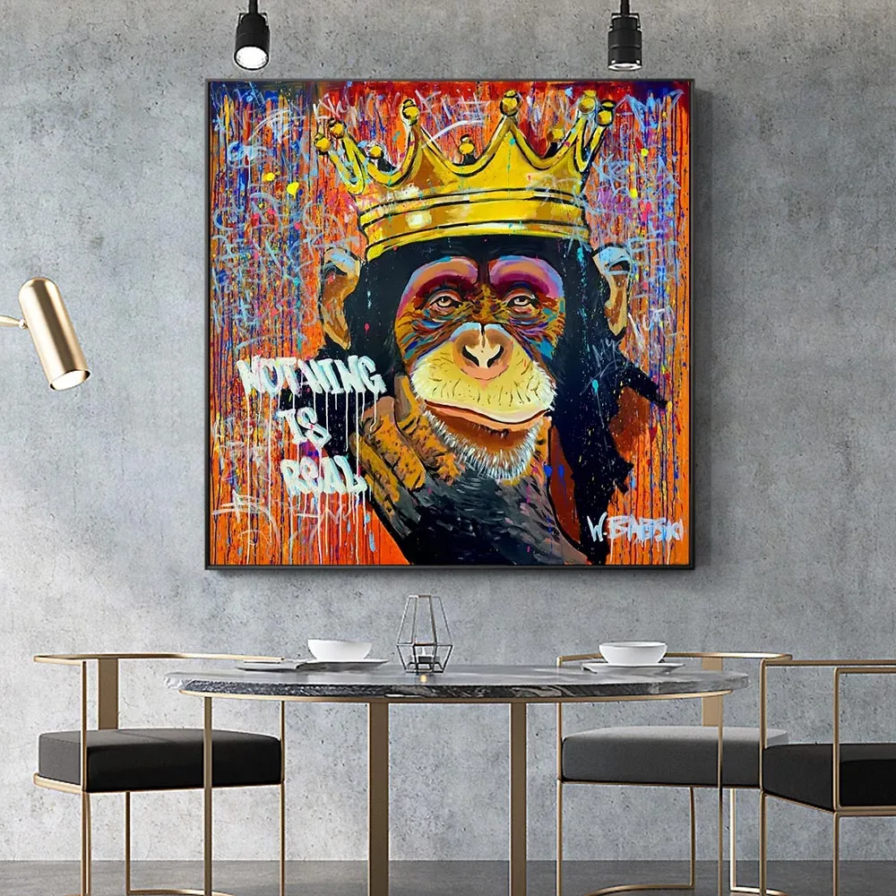 

Graffiti Street Art Abstract Monkey Canvas Painting Poster and Prints Cuadros Smoking Gorilla Wall Art Picture for Living Room