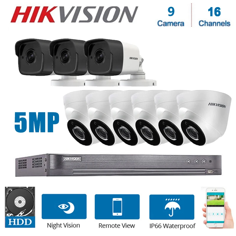 Сеть Hikvision 16 каналов DVR видеонаблюдения с 9 шт. CVI/TVI/AHD/CVBS 5MP камера ночного видения