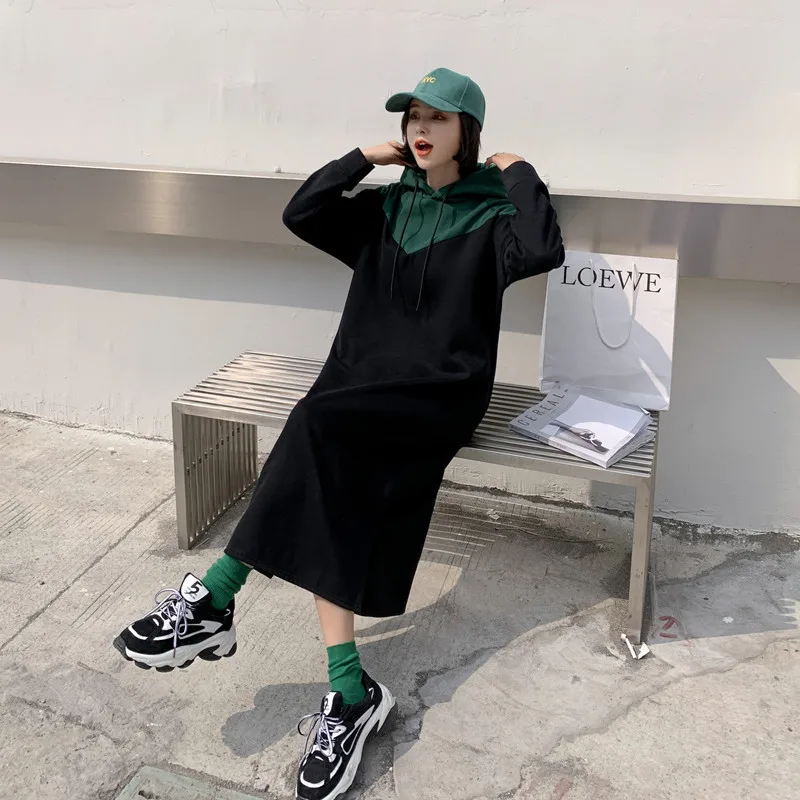 2019 осенняя и зимняя женская теплая Новая Длинная толстовка выше колена с