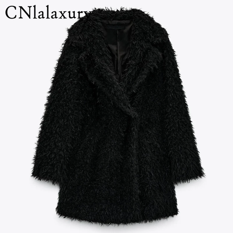 

CNlalaxury 2022 Women Za Faux Fur Coats Women Lambswool Jacket Female Winter Thick Furs Overcoats Female long Outwear