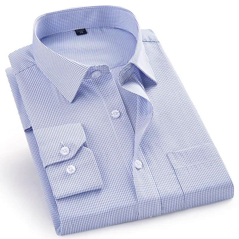 

Рубашка мужская классическая на пуговицах, повседневная в клетку/в полоску, с длинным рукавом, Классический крой, синяя фиолетовая, большие размеры 4XL/5XL/6XL/7XL/8XL