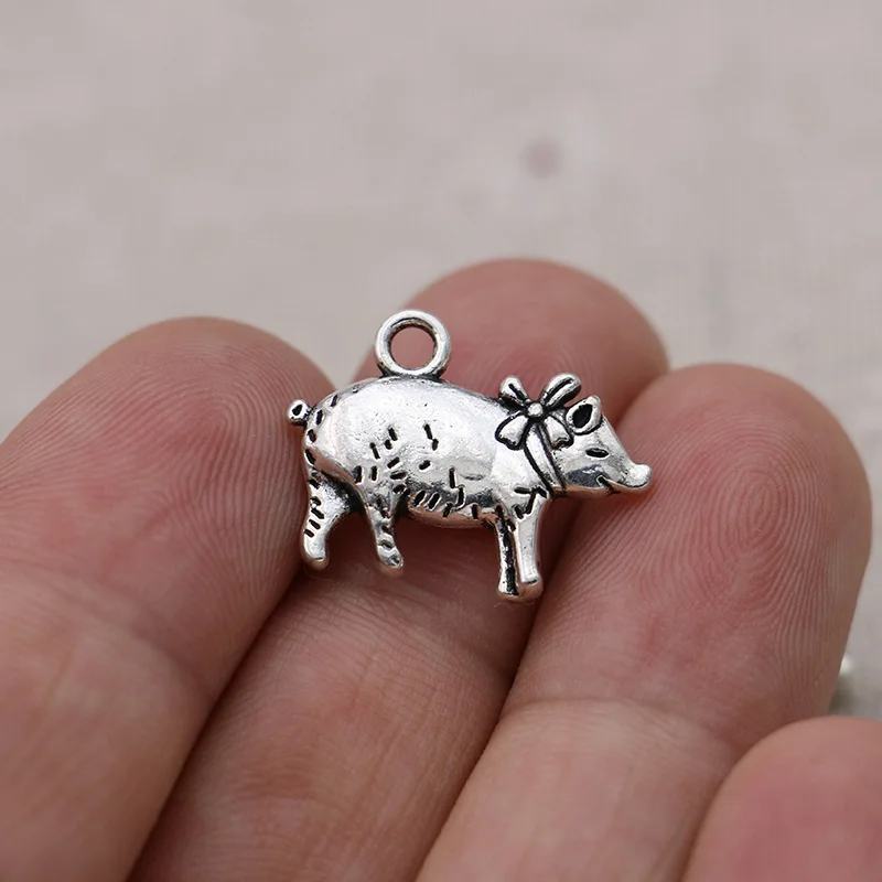 

15pcs Antique Silver Plated Pig Charm Pendants for Bracelet Necklace Making DIY Handmade Jewelry Making Accessories 16x20mm