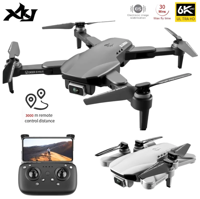 

Квадрокоптер XKJ LU8MAX складной с GPS, 6K, двойная камера HD ESC, Радиоуправляемый расстояние 3000 м