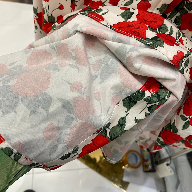 

Retro Fashion Rose Flower Print Long-Sleeved Shirt Women Casual Oversize Clothes All-Match Blouse Spring Summer Top 2021