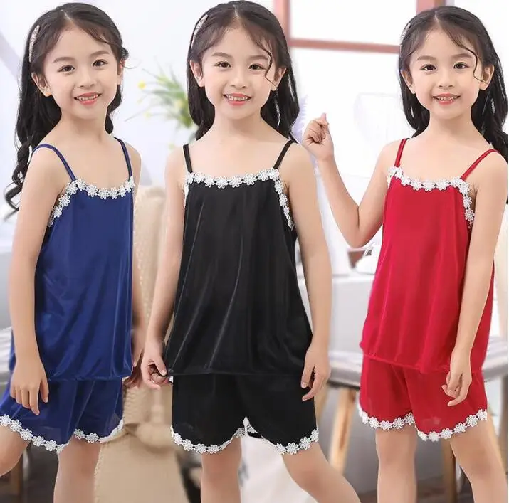 Модная Милая Детская одежда летние комплекты одежды для сна пижамы на бретельках