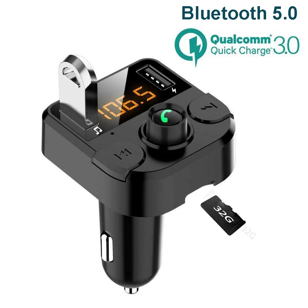 

Konrisa FM Transmitter Car Bluetooth-compatible 5.0 Kit Dual USB Port Handsfree Calling MP3 Player Support SD Card USB Driver