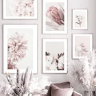 Фон с цветущими цветами с цветочным узором в виде роз пионов пастельных Nordic плакат Протея настенный художественный принт Картина на холсте, украшение картины для гостиной