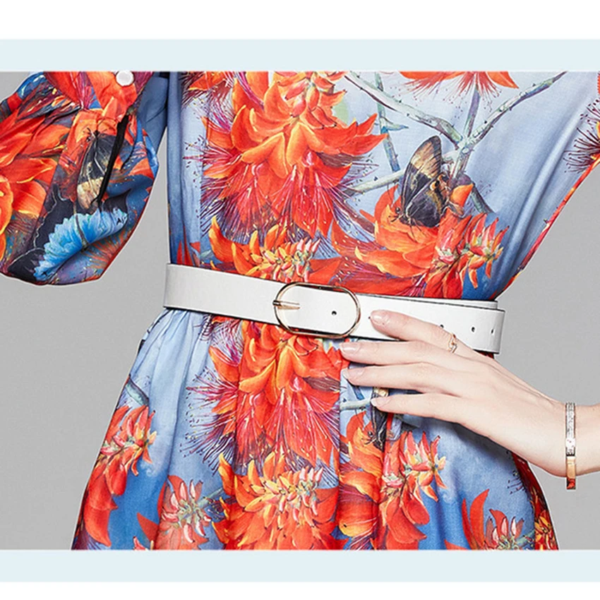 

European Fashion Floral Print Elegant Dress Women Puff Sleeve Designer Runway Dresses 2021 Spring Autumn Short Shirt Dress Robe