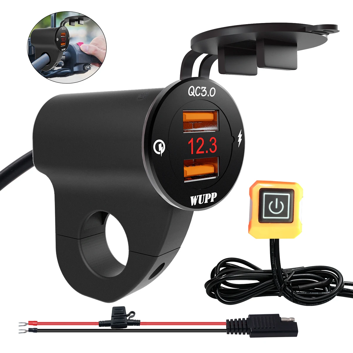 

12V Motorcycle Dual USB Charger QC3.0 Port Power Adapter with Digital Voltmeter