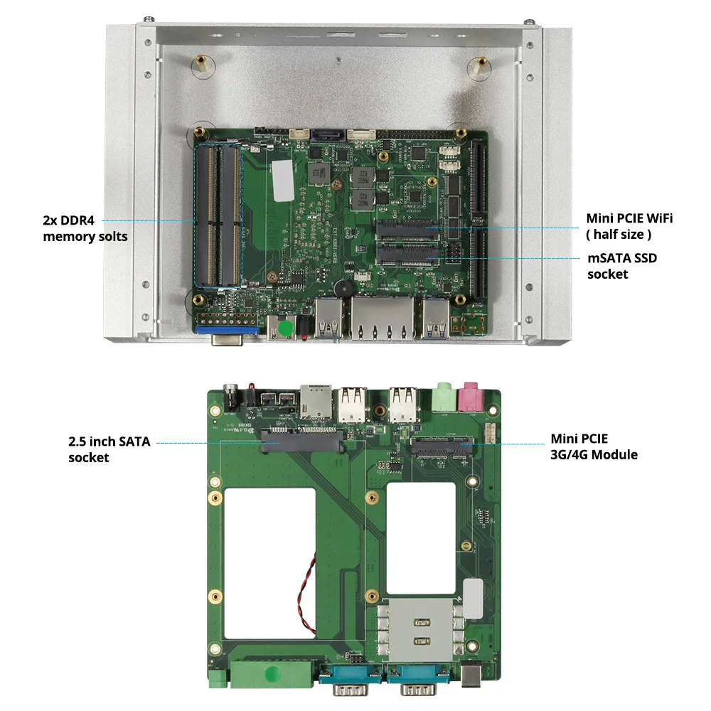 Безвентиляторный промышленный мини ПК Intel Core i5 8250U i7 7500U 2 * RS232/422/485 8 USB LAN HDMI VGA GPIO DDR4