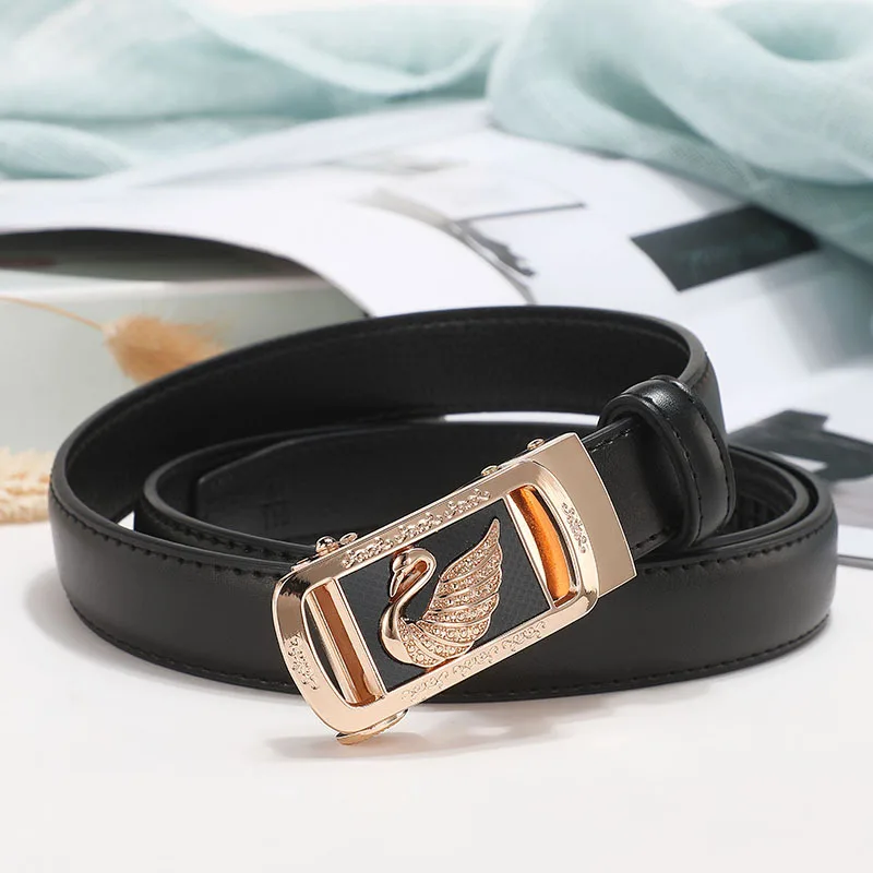 

High Quality Brand Woman Luxury Strap Belts Meta Automatic Button Leather Waistband Cow Genuine Belt Girl Trouser Accessories