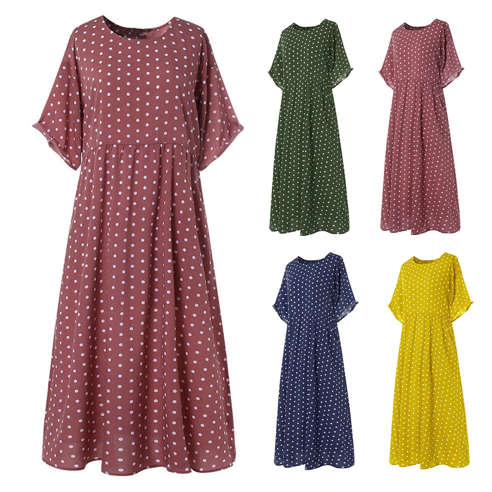 Женские осенние повседневные платья в горошек Свободное длинное платье макси с