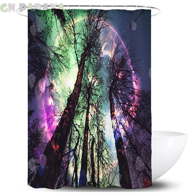 

Psychedelic forest Bath Curtains Waterproof Polyester Moon night hippy art Shower Curtains Screen with Hooks farmhouse decor