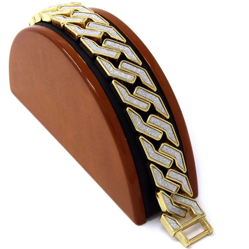

1 New Fashio Charm Sand Blast Bracelet Cuban Chain Link Alloy Iced Out Hip Hop Gold Bijoux Color Tone Heavy 18 MM Mens Bracelet
