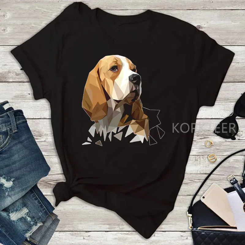 Beagle T gömlek Casual kadınlar sevimli köpek T-Shirt komik serin baskı T Shirt estetik rahat kadınlar için kısa kollu Tops punk giyim