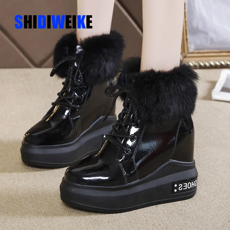 Ботинки на танкетке и платформе Женские ботинки в стиле ретро увеличивающие рост