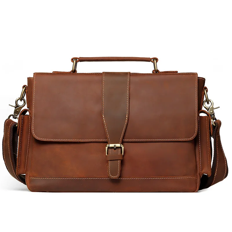 Vintage Men's Briefcase Genuine Leather Briefcase Cowhide Tote Business Man Handbag For Laptop Portfolio Shoulder Messenger Bag