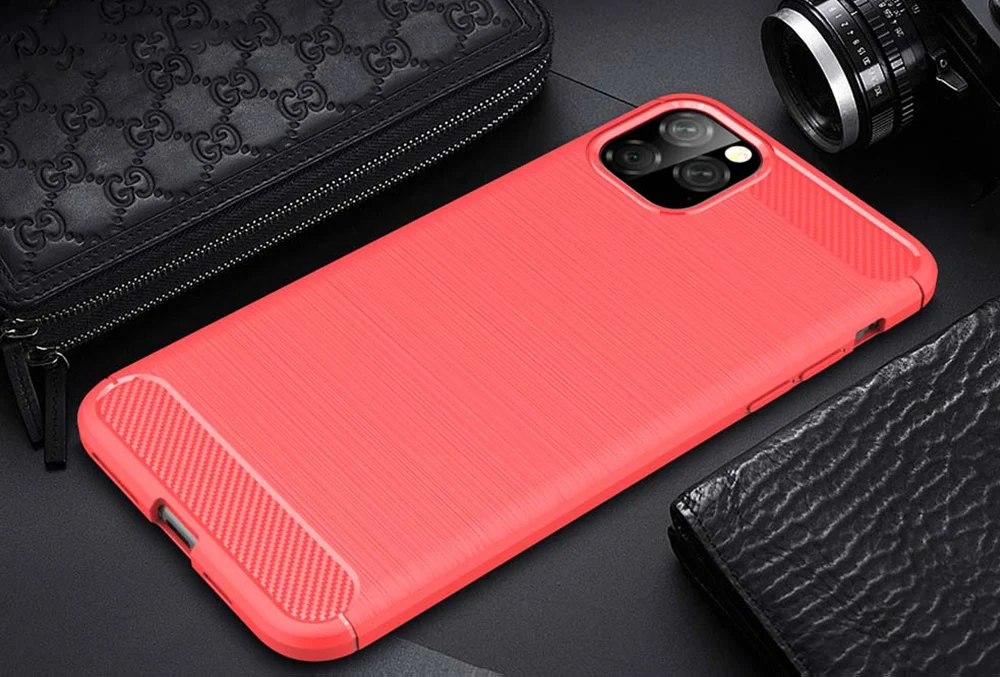 Для iPhone 11 Pro Max чехол из углеродного волокна противоударный чехол для телефона iPhone 11 Pro Чехол полный защитный бампер оболочка - Цвет: Красный