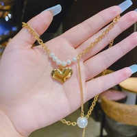 new korean version of the necklace female design sense pearl love pendant creative clavicle chain girlfriend gift necklace