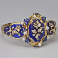 vintage ink blue enamel flower ring female simple design engraved signet rings for women gothic punk party jewelry