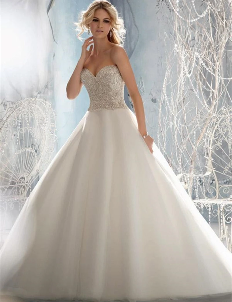 

Free Shipping Ball Gown Sweetheart with Delicate Crystal Beaded Embroidery on Tulle Wedding Dresses Bridal Gown