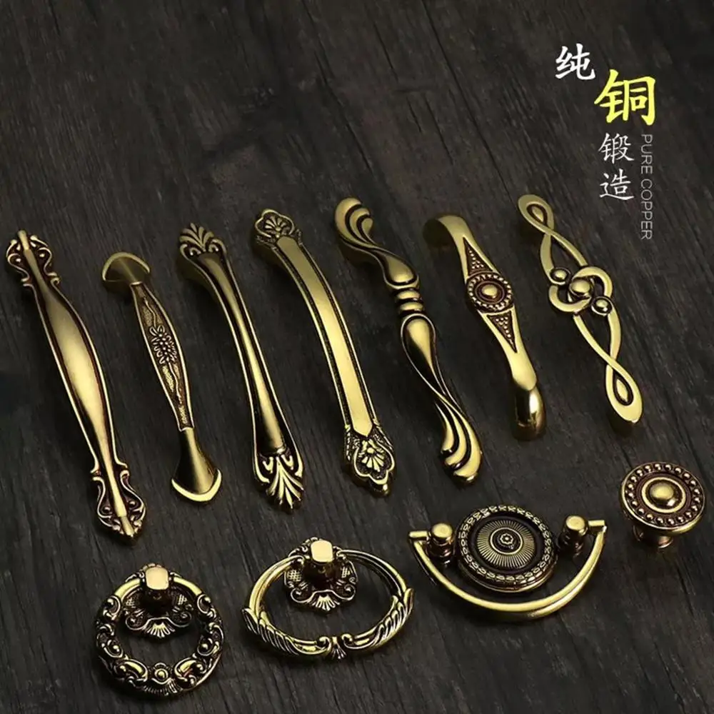 Pure copper solid core European antique handle gold wardrobe cupboard drawer door furniture | Обустройство дома