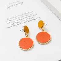 jaeeyin 2021 new design hot sale double circle fashion red yellow leather elegant jewelry alloy hoop stud earring for women