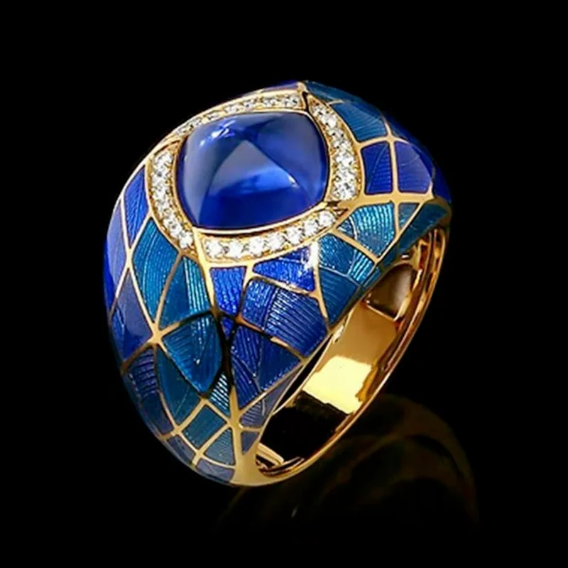 Fashion Noble Blue Inlaid Blue Gemstone Ring for Women Popular Exquisite Party Jewelry Hand Accessories