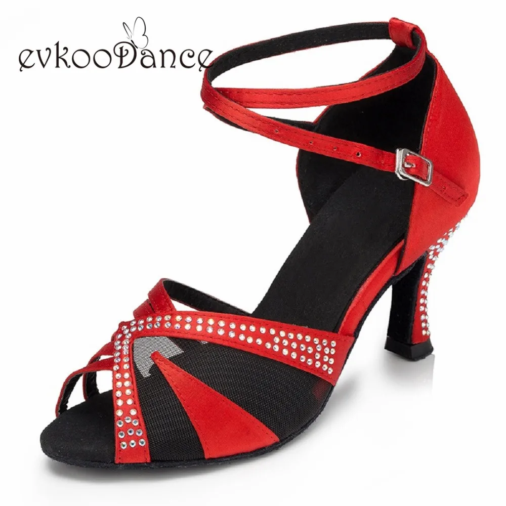 Женские атласные туфли Evkoodance, черныекоричневыекрасные туфли для латиноамериканских танцев, размер us 4-12, высота каблука 7 см, профессиональная фотообувь (art.: 3a3619f42da) - 3a3619f42da