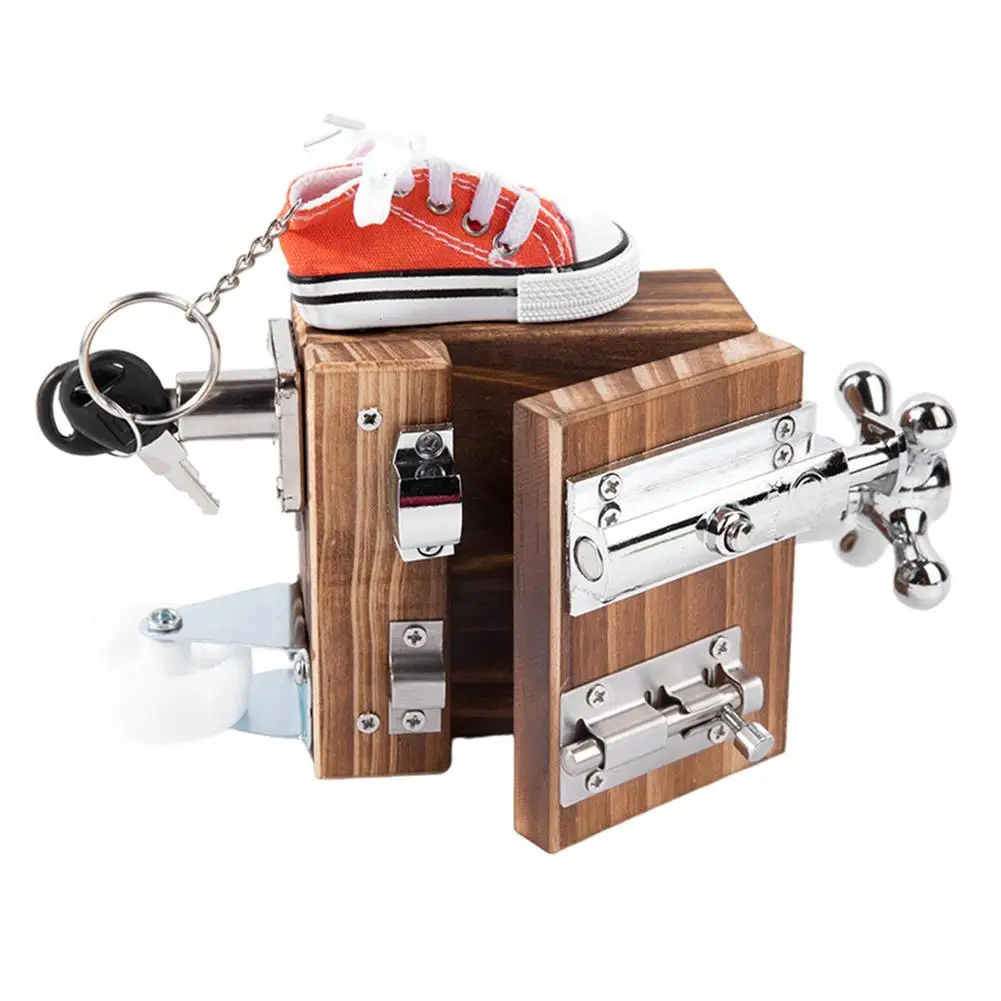 

Baby Montessori Wooden Busy Block Interactive Building Board Unlock Basic Skills Toy Preschool Education Sensory Toys Dropship