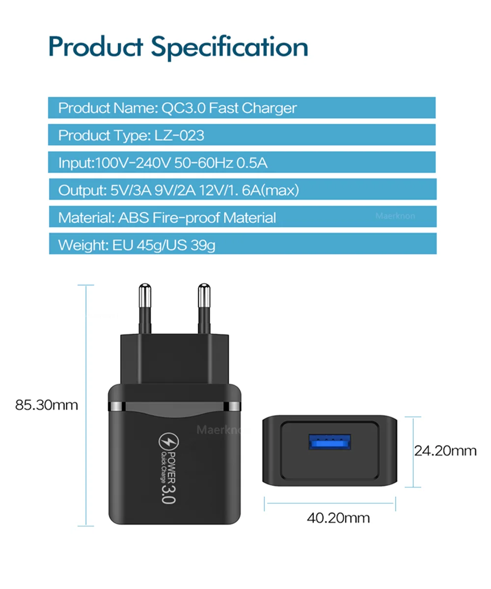 Быстрая зарядка 3 0 зарядное устройство USB 18 Вт QC 4 быстрая портативное Мобильный