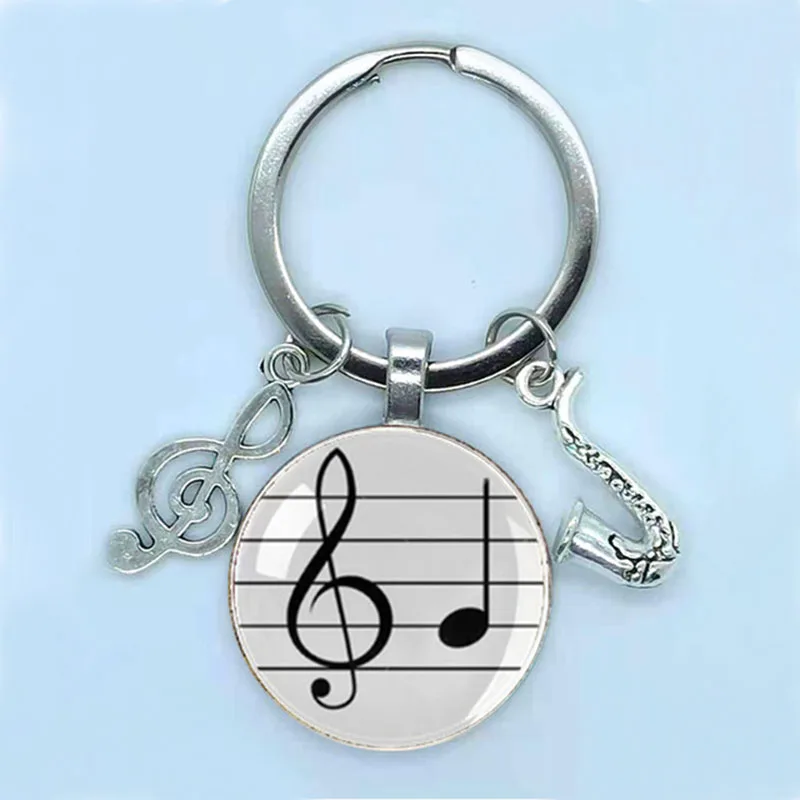 Новинка брелок для ключей в форме сердца пианино круглый стеклянный выпуклая