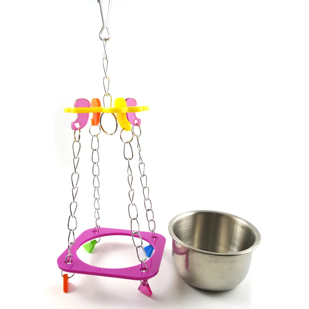 Swing Hanging Feed Bowel Food Water Colorful Acrylic Toy Cage Tool Pet Bird S | Дом и сад