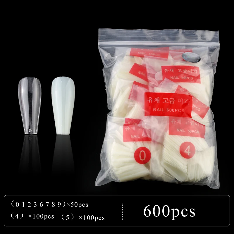 

600pcs/bag Long Coffin Stiletto Fake Nails ABS New Design Ballerina Nail Art Tips Clear/Natural Fake Nails Tips