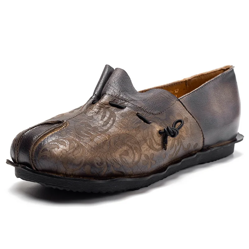 

Johnature Women Shoes 2021 New Autumn Flats Genuine Leather Retro Round Toe Totem Casual Elastic Band Handmade Ladies Shoes