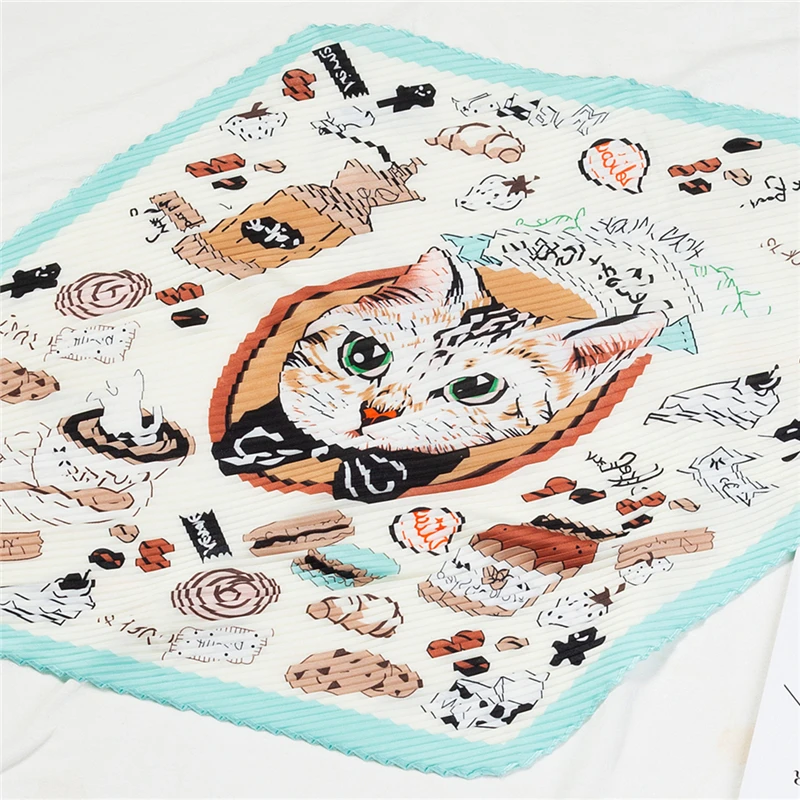 Квадратные плиссированные шарфы женский шелковый шарф для волос модные шейные с