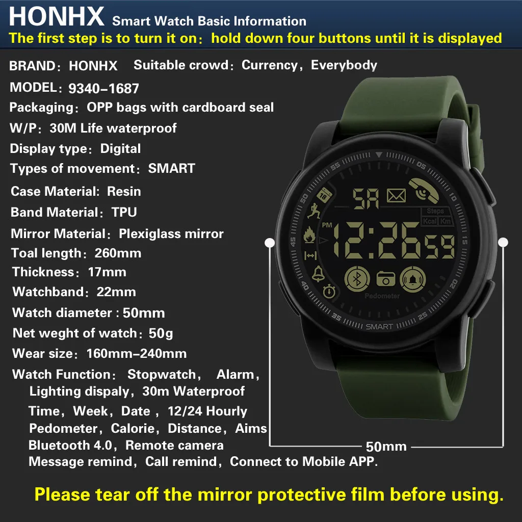 

Watch Men Digital Watch Fashion Fitness Tracker Waterproof Bluetooth Smart Watch Sport Pedometer for Android iOS
