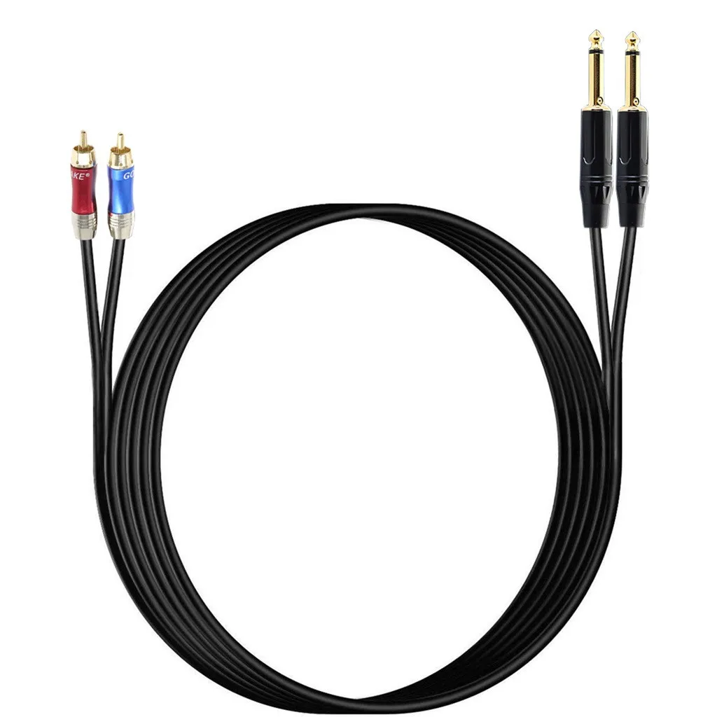 5FT 1/4 дюймов разъем TRS Двойной RCA кабель позолоченный 6 35 мм до 2 стерео аудио для