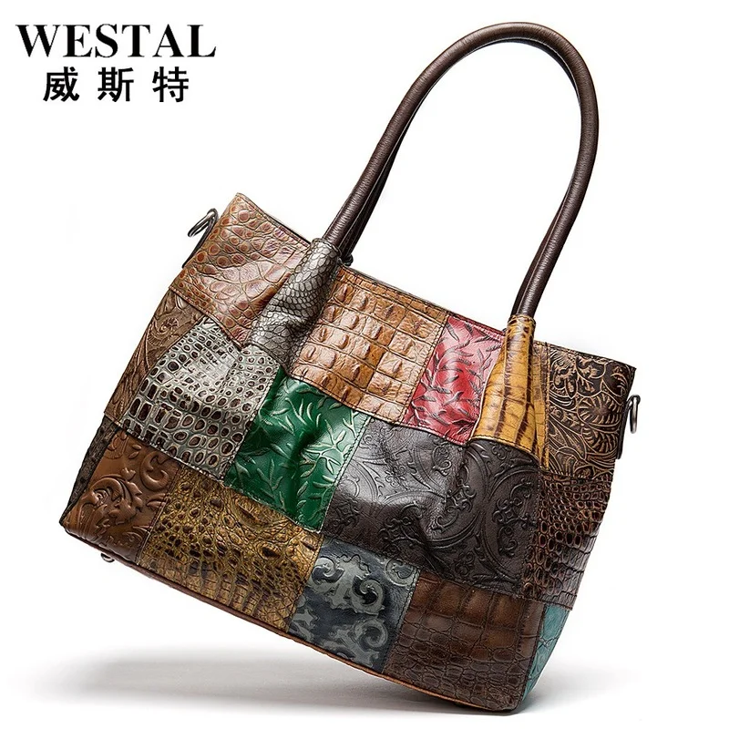 

Новинка лета 2021, женская сумка в национальном стиле из первого слоя воловьей кожи, ручная работа, контрастная Большая вместительная сумка ч...