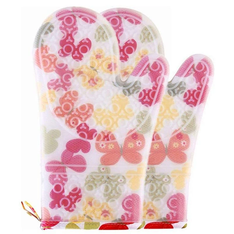

Oven Mitts Silicone and Cotton Double-Layer Heat Resistant Gloves, 1 Pairs Oven Mitts with Non-Slip Clear Silicone
