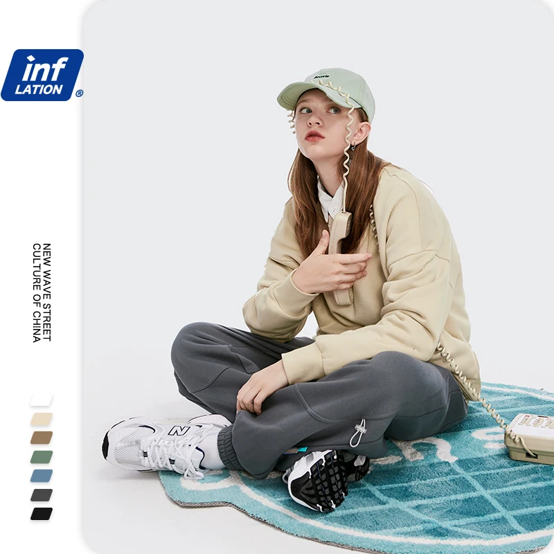 Инфляция мужские Базовые свитшоты 2020 AW o образным вырезом хлопковые 10 цветов