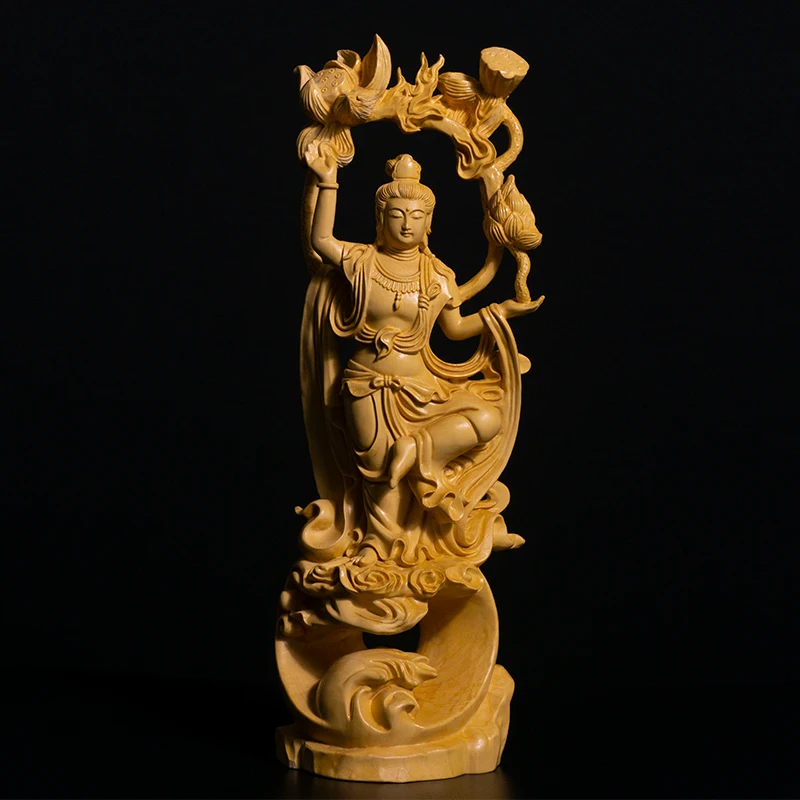 26 см статуя Гуаньинь Бодхисаттва фэн шуй Будда из бокса деревянная поклонение