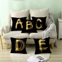 black and gold a z 26 letters cushion cover polyester pillow case throw pillow covers home sofa room decor home cushion cover