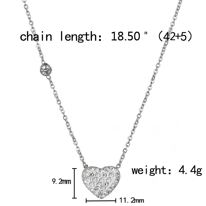 

Punk Stainless Steel Heart Necklace Shining Bling Rhinestone Women Clavicle Chain Elegant Charm Wedding Pendant Choker Jewelry