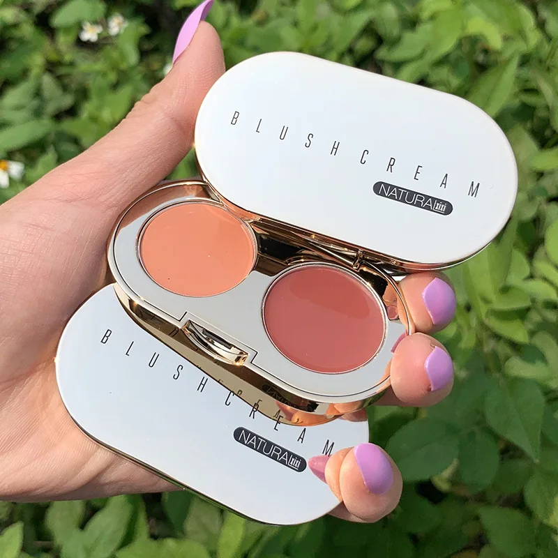 

Two-color Mixing Stereo Cheeks Blush Cream Texture Baked Blush Face Base Mineral Blusher Palette Waterproof Long lasting Makeup
