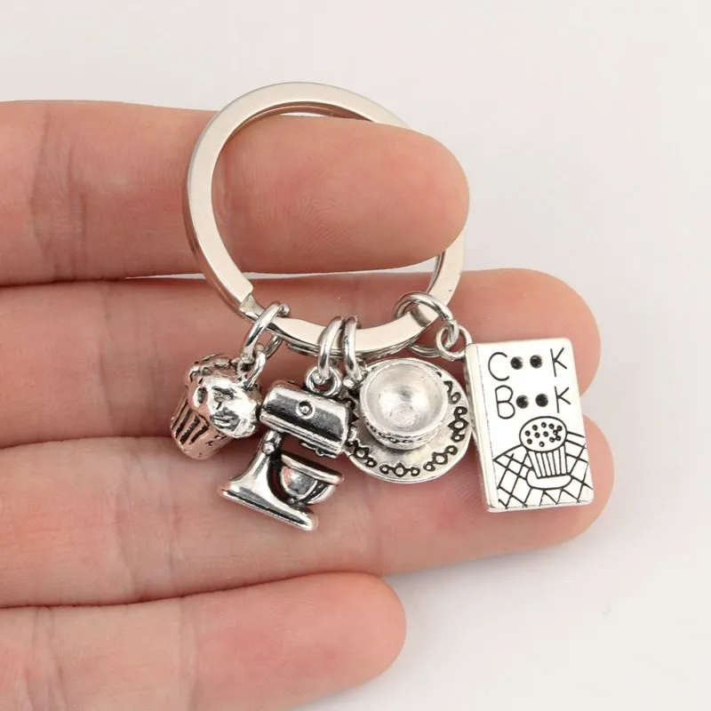 New Coffee Keychain Afternoon Tea Dessert Key Ring Blender Cook Book Coffee Cup Cake Key Chain For Chef Barista Gift DIY Jewelry