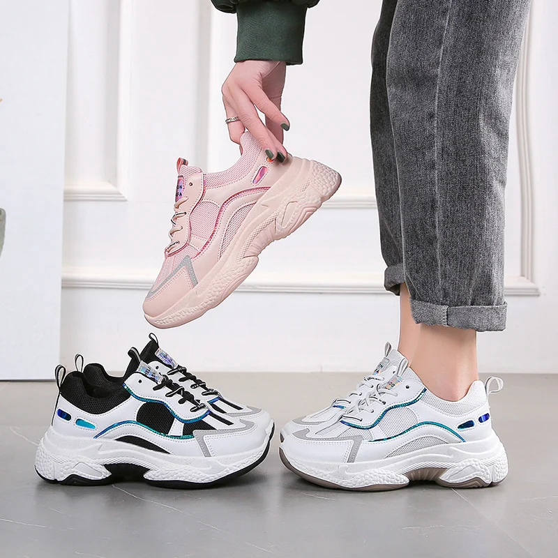 Весенние женские кроссовки на толстой подошве Модные платформе 6 см Роскошные