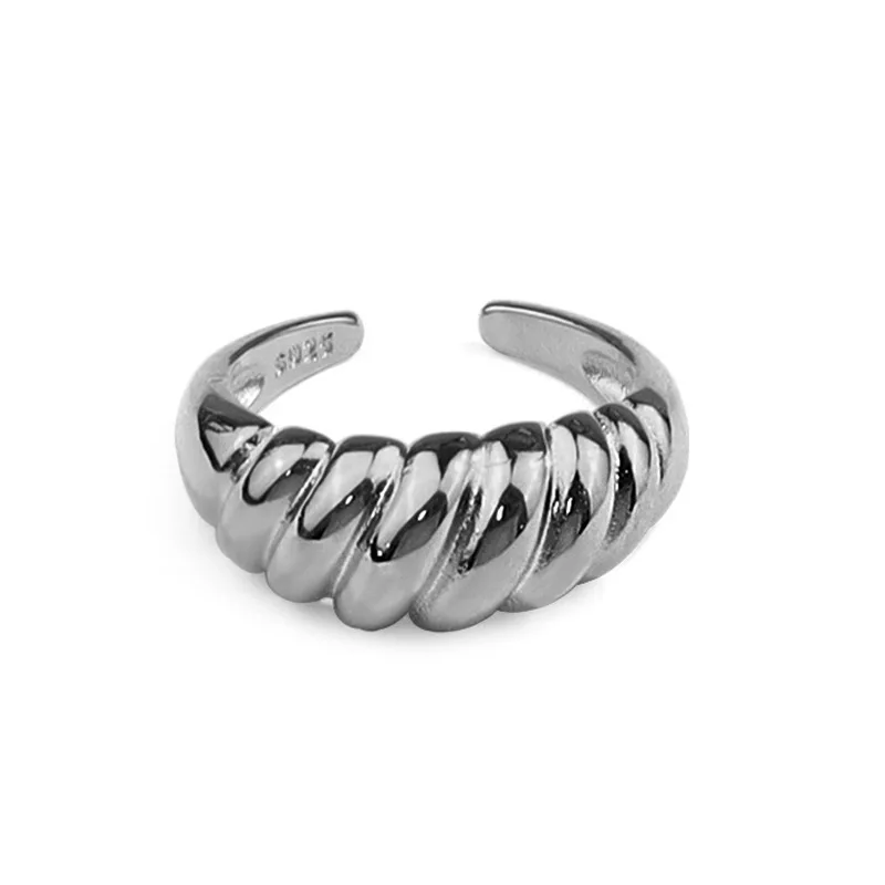 

925 Silver French Brick Restoring Ancient Ways Women Ring Golden Student Weaving Opening Ring Female Hyperbole Jewelry